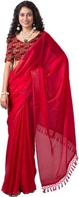 Virendra Textiles Solid/Plain Bollywood Satin Saree(Maroon)