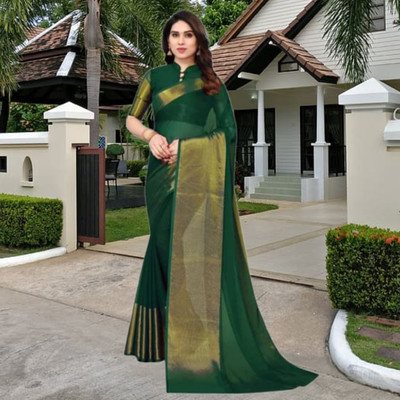 Brahmputra Mart Solid/Plain Daily Wear Chiffon Saree(Green)