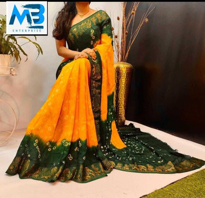 M.B.ENTERPRISE Self Design Bandhani Art Silk Saree(Green)
