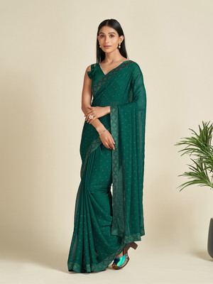 Tasrika Embellished Bollywood Satin Saree(Green)