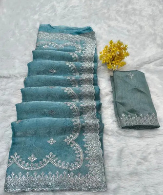 RamKrupa Creation Embroidered Bollywood Chiffon Saree(Light Blue)