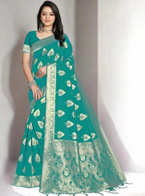 Pikham Self Design Banarasi Art Silk Saree(Green)