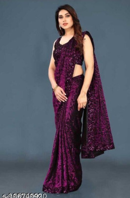 SHREENATHJI CREATION Self Design Bollywood Lycra Blend Saree(Purple)