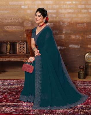 SIRIL Dyed, Self Design Bollywood Georgette Saree(Blue)