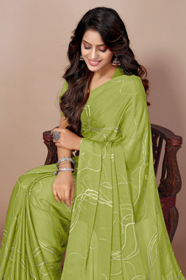 MIRCHI FASHION Printed, Geometric Print Daily Wear Chiffon, Georgette Saree(Green)