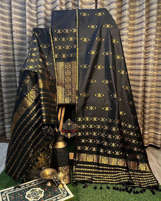 AMILAGROS PIZZARRAS FASHION Woven Mekhela Chador Pure Silk Saree(Black)