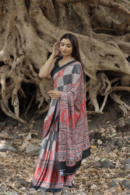 Margi Designers Printed Daily Wear Satin Saree(Red)