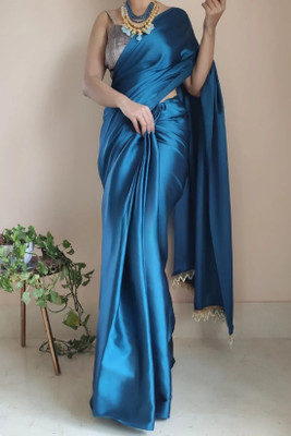 A To Z Cart Solid/Plain Bollywood Satin Saree(Multicolor)