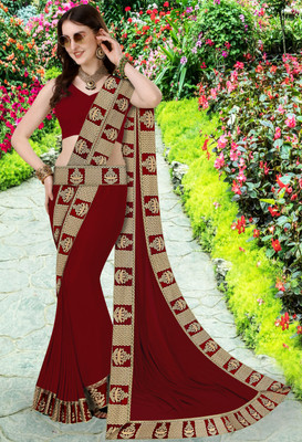 FabDaisy Printed Banarasi Lycra Blend Saree(Maroon)