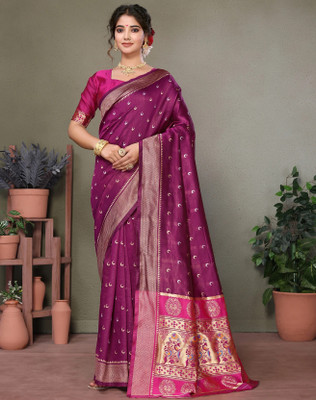 YASHIKA Self Design Kanjivaram Silk Blend Saree(Purple)