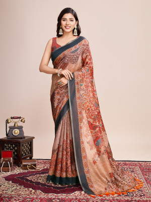 OFLINE SELECTION Printed Daily Wear Linen Saree(Multicolor)