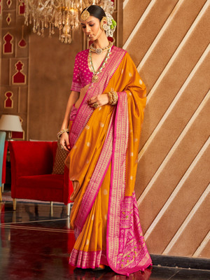 Tasrika Woven Patola Silk Blend Saree(Orange)