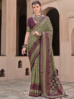 ANOUK Printed Banarasi Silk Blend Saree(Green)