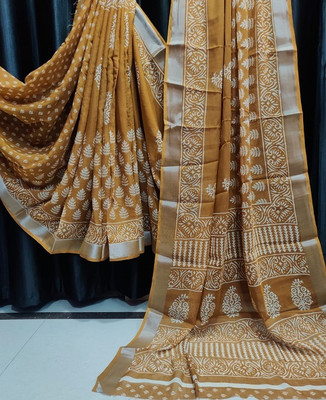 Suto Printed, Floral Print Bandhani Linen Saree(Yellow)