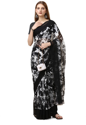 Sanwariya Silks Printed Mysore Georgette Saree(White)