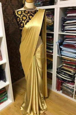 Arpita Fashion Solid/Plain Bollywood Silk Blend Saree(Gold)