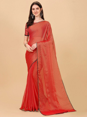 JS Clothing Mart Self Design Banarasi Crepe Saree(Red)