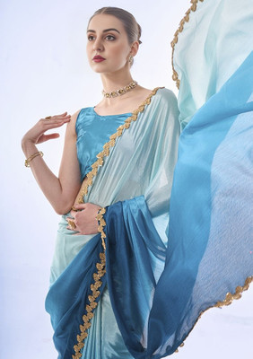 vansh fashion hub Solid/Plain Bollywood Chiffon Saree(Blue)