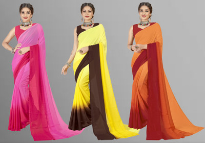 Anand Sarees Ombre, Striped Bollywood Georgette Saree(Pack of 3, Multicolor)
