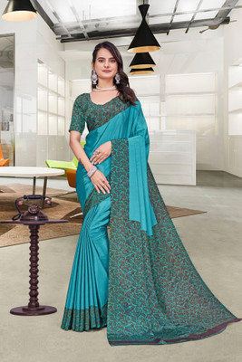 Feminista Printed, Solid/Plain Daily Wear Crepe Saree(Blue)