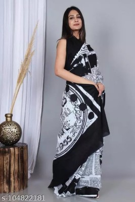 AARTI FASHION Printed, Blocked Printed, Floral Print Daily Wear Pure Cotton Saree(Black)