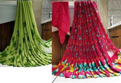 Sitanjali Printed Bollywood Georgette Saree(Pack of 2, Green)