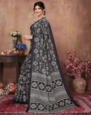 YASHIKA Printed Daily Wear Art Silk Saree(Black)