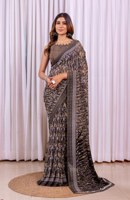VIBHAGYAA Printed Daily Wear Chiffon Saree(Brown)