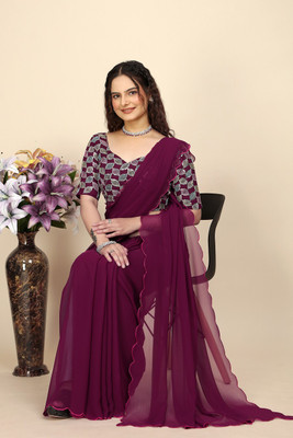 ShiniTrendz Embroidered, Solid/Plain Bollywood Georgette Saree(Purple)