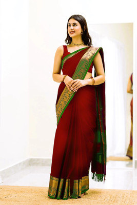 SuperLaxmi Self Design Kanjivaram Jacquard, Art Silk Saree(Maroon, Green)