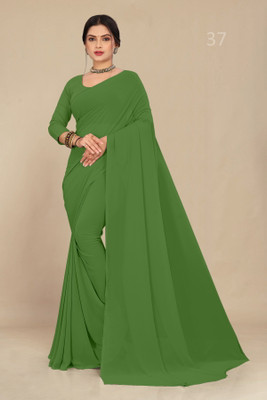 STAVA CREATION Solid/Plain Daily Wear Georgette Saree(Green)