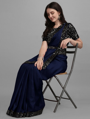 NG CREATION Self Design Bollywood Silk Blend Saree(Blue)