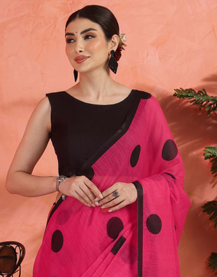 Samah Printed Daily Wear Linen Saree(Pink)