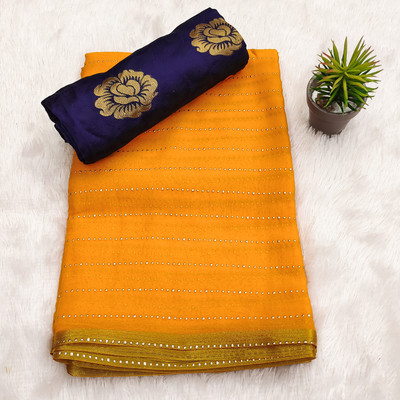 DIVYASHAKTI FASHION Striped Bhagalpuri Chiffon Saree(Gold)