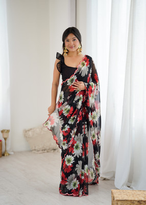 UDANI ENTERPRISE Floral Print Bollywood Georgette Saree(Black)