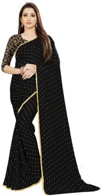 PK Fashion Polka Print Daily Wear Chiffon Saree(Black)