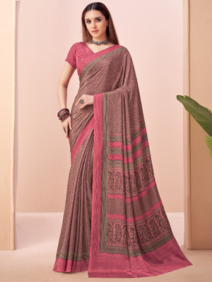 Tasrika Floral Print, Geometric Print, Digital Print, Printed Bollywood Crepe Saree(Pink)