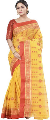 Aishani tant saree ghar Self Design Tant Pure Cotton Saree(White)