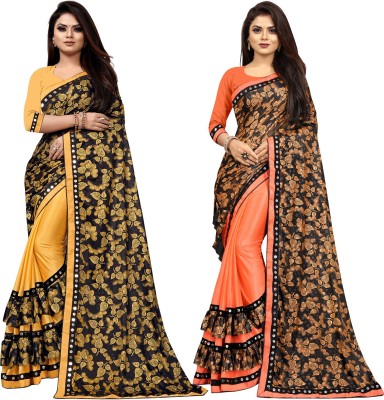 DECOFIN Embellished Bollywood Lycra Blend Saree(Pack of 2, Mustard, Orange)