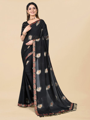 RHEY Printed Bollywood Georgette Saree(Black)