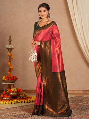 Tasrika Woven Kanjivaram Silk Blend Saree(Pink)