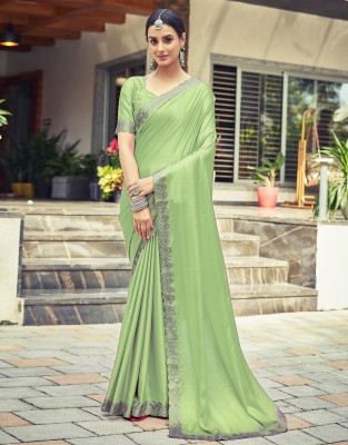 Satrani Embellished Bollywood Satin Saree(Green)