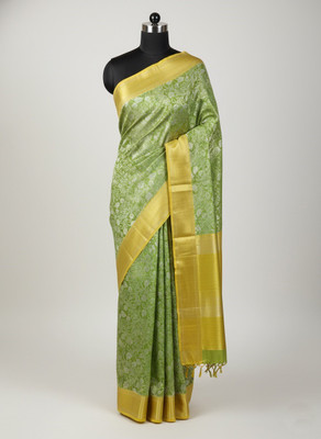 Kohinoor Textiles Floral Print, Woven Banarasi Tissue Saree(Light Green)