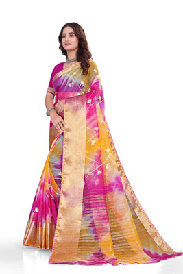Aarunika BS Solid/Plain Bollywood Organza Saree(Pink)