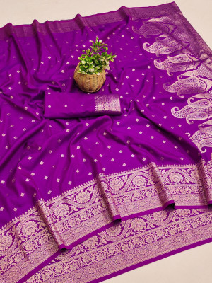 KRIYANS Woven Banarasi Art Silk Saree(Purple)