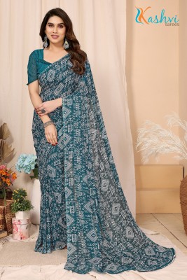 kashvi sarees Printed Daily Wear Georgette Saree(Blue)