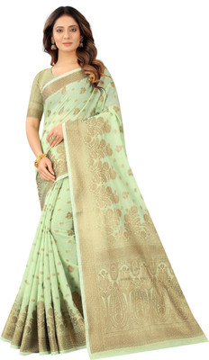 PRANJAL ART Woven Chanderi Jacquard, Art Silk Saree(Light Green)