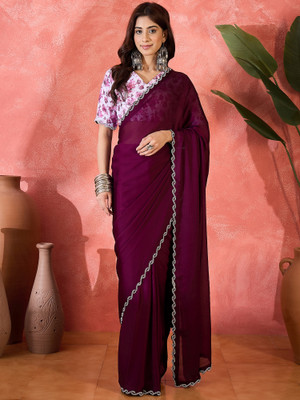 ShopGlobal Embellished Daily Wear Chiffon Saree(Maroon)