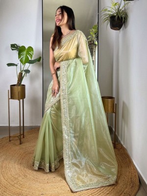 Vinayak Textile Embroidered Bollywood Tissue, Silk Blend Saree(Green)