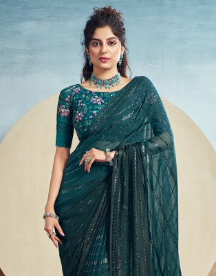 Samah Dyed, Embellished Bollywood Chiffon, Georgette Saree(Green)